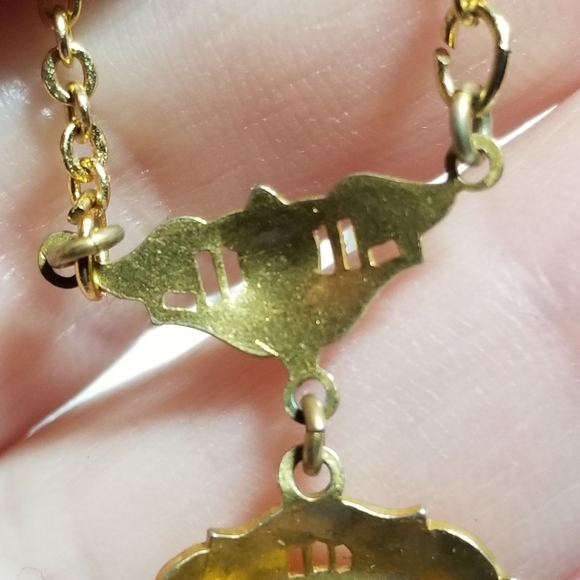 Relisted -Vintage Art Deco yellow gem necklace gold tone faceted 1920s 1930s - Picture 9 of 17